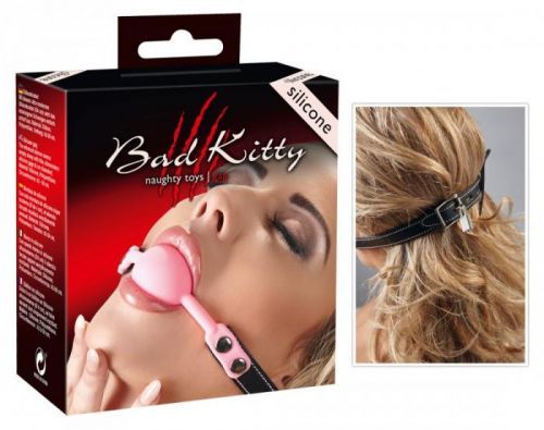 Bad Kitty - silikonová kulička do úst s koženkovým popruhem (růžová)