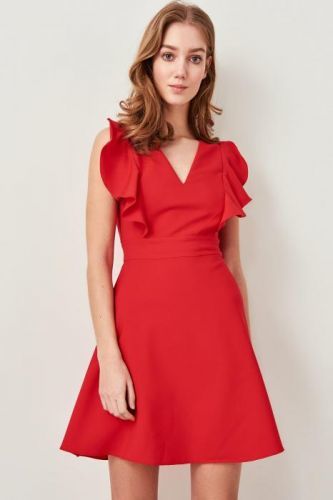 Trendyol Red Flywheel Detailed Dress