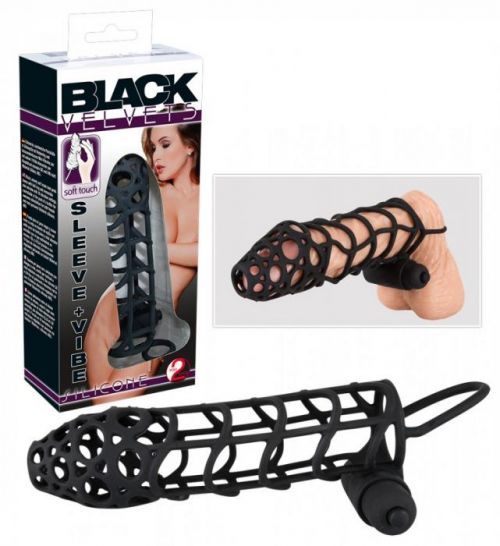 Black Velvet mřížkovaný, vibrační návlek na penis (černý)