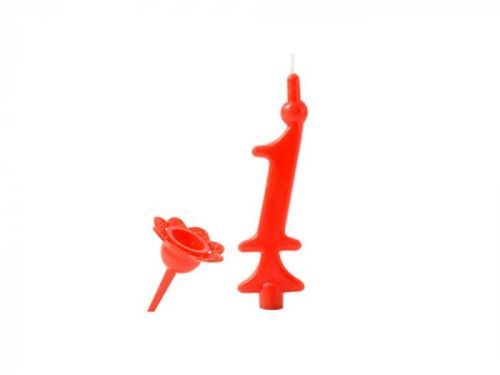 Modecor Narozeninová svíčka se zapichovacím stojánkem - Číslice červená 1