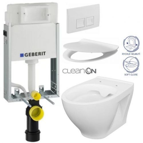 AKCE/SET/GEBERIT KOMBIFIXBasic včetně ovládacího tlačítka DELTA 50 Bílé pro závěsné WC CERSANIT CLEANON MODUO + SEDÁTKO 110.100.00.1 50BI MO1