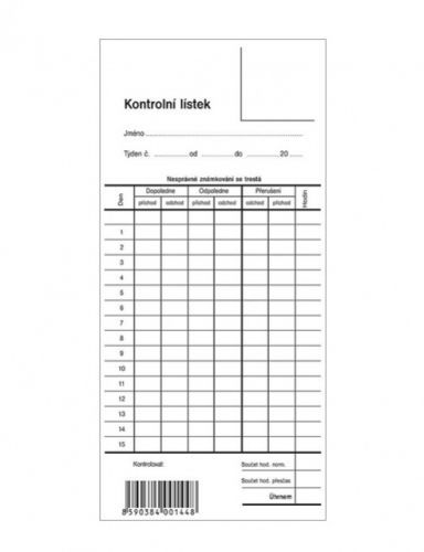 Optys Kontrolní lístek píchačka Optys 1144