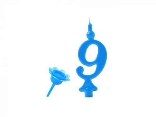 Modecor Narozeninová svíčka se zapichovacím stojánkem - Číslice modrá 9