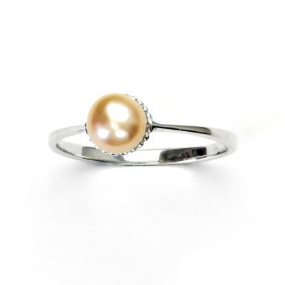 ČIŠTÍN s.r.o Stříbrný prsten,přírodní říční perla lososová, 5,5 mm,prstýnek ze stříbra,T 1356 3722