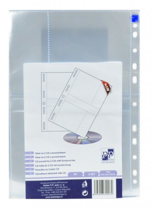 Karton P+P Průhledný obal A4 na CD s eurozávěsem - obal na 2 CD /10 ks - 2-027
