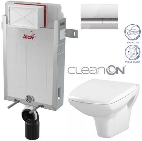 AKCE/SET/ALCAPLAST Renovmodul předstěnový instalační systém + tlačítko M1721 + WC CERSANIT CLEANON CARINA + SEDÁTKO AM115/1000 M1721 CA2