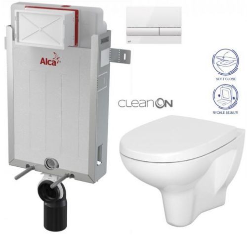 AKCE/SET/ALCAPLAST Renovmodul předstěnový instalační systém + tlačítko M1710 + WC CERSANIT ARTECO CLEANON + SEDÁTKO AM115/1000 M1710 AT1