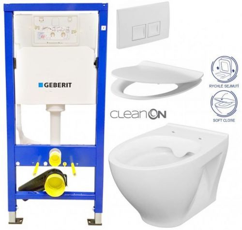 AKCE/SET/GEBERIT Duofix Sada pro závěsné WC 458.103.00.1 + tlačítko DELTA50 bílé + WC CERSANIT MODUO CLEANON + SEDÁTKO 458.103.00.1 50BI MO1