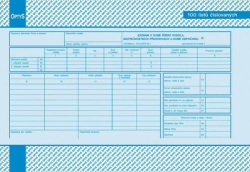 Optys 1166 Záznam o době řízení vozidla A4 nepropisovací 100 listů