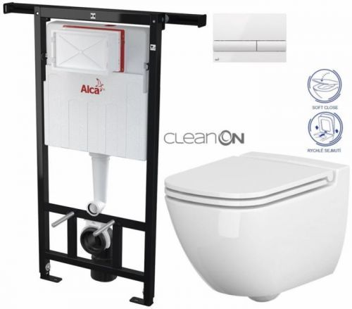 AKCE/SET/ALCAPLAST Jádromodul předstěnový instalační systém + tlačítko M1710 + WC CERSANIT CLEANON CASPIA + SEDÁTKO AM102/1120 M1710 CP1