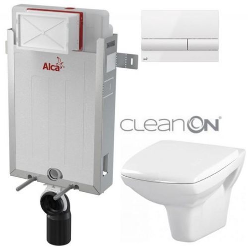 AKCE/SET/ALCAPLAST Renovmodul předstěnový instalační systém + tlačítko M1710 + WC CERSANIT CLEANON CARINA + SEDÁTKO AM115/1000 M1710 CA1