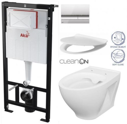 AKCE/SET/ALCAPLAST Sádromodul předstěnový instalační systém + tlačítko M1721 + WC CERSANIT CLEANON MODUO + SEDÁTKO AM101/1120 M1721 MO1