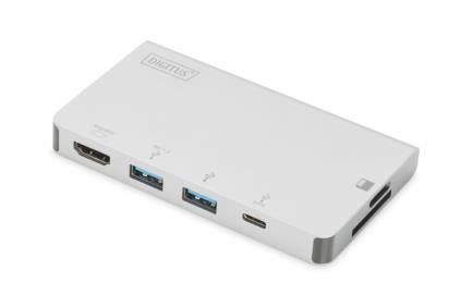 Digitus USB Type C Multiport Travel Dock, 6 Port, 4K, HDMI, 2x USB-C, 2x USB3.0, MicroSD,SD/MMC, silver