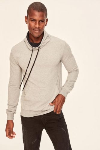 Trendyol Grey Mens Sweatshirt-Textured Shawl Collar Kangaroo Pockets
