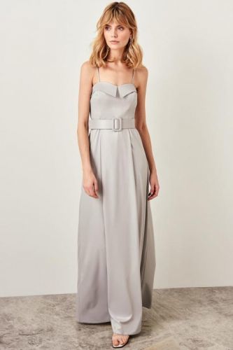 Trendyol Grey Arched Neckline Detailed Dress