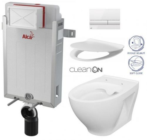 AKCE/SET/ALCAPLAST Renovmodul předstěnový instalační systém + tlačítko M1710 + WC CERSANIT CLEANON MODUO + SEDÁTKO AM115/1000 M1710 MO1