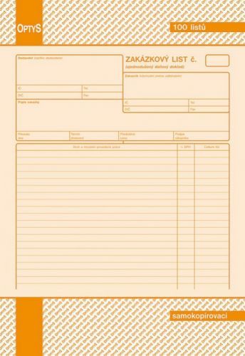 Optys Zakázkový list A4 propisující Optys 1084