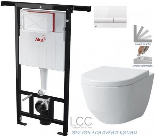 AKCE/SET/ALCAPLAST Jádromodul předstěnový instalační systém + tlačítko M1710 + WC LAUFEN PRO LCC RIMLESS + SEDÁTKO AM102/1120 M1710 LP2