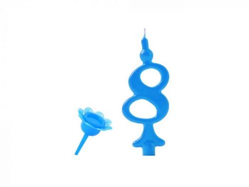 Modecor Narozeninová svíčka se zapichovacím stojánkem - Číslice modrá 8