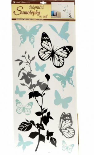 Anděl Pokojová dekorace černošedá s tyrkysovými motýli - 69 x 32 cm - 1030