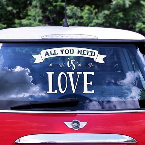 SAMOLEPKA na auto All you need is love bílá 33x45cm