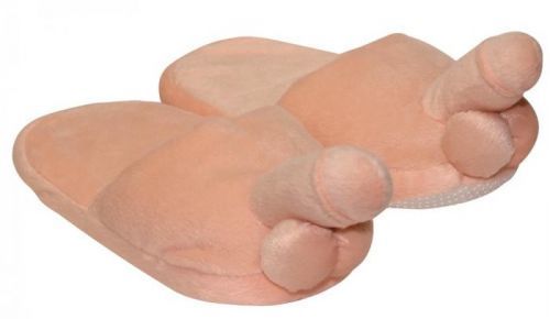 Plyšové papuče přírodní barvy - ve tvaru penisu