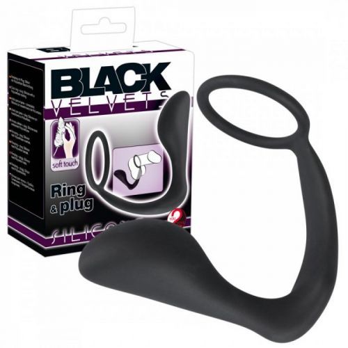 Black Velvet anální kolík s kroužkem na penis (černý)