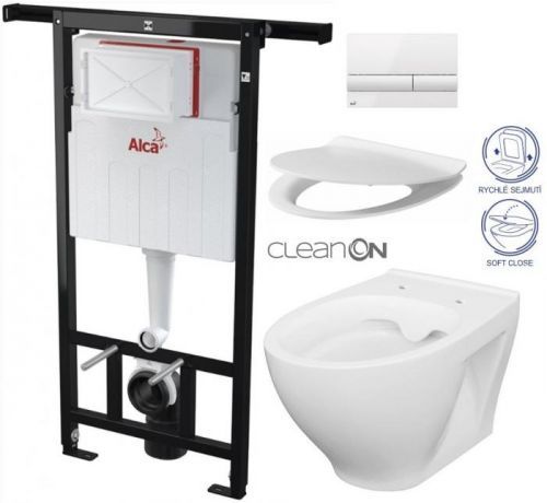 AKCE/SET/ALCAPLAST Jádromodul předstěnový instalační systém + tlačítko M1710 + WC CERSANIT CLEANON MODUO + SEDÁTKO AM102/1120 M1710 MO1