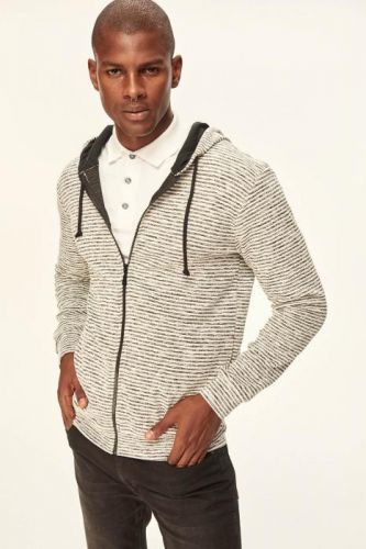 Trendyol Zippered Hooded Sweatshirt-Men's Textured Ecru