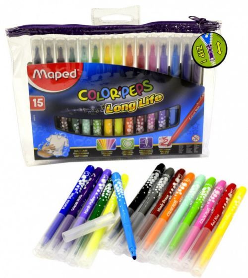 Maped Dětské fixy MAPED Color'Peps, pouzdro na zip, 15 barev - 9845015