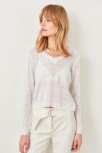 Trendyol Ecru Cotton Summer-Sweater Sweaters