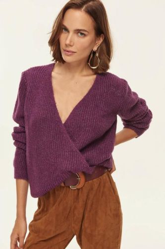 Trendyol Plum Double-breasted Knitted Sweater