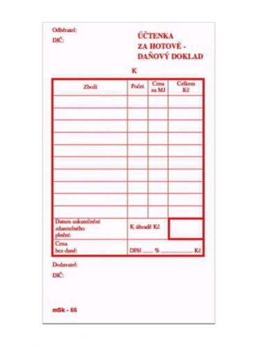 mSk Účtenka za hotové daňový doklad nečíslovana mSk 66