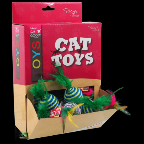 Hračky MAGIC CAT míček s pruhy a pírky bavlněný 4,5 cm 30ks