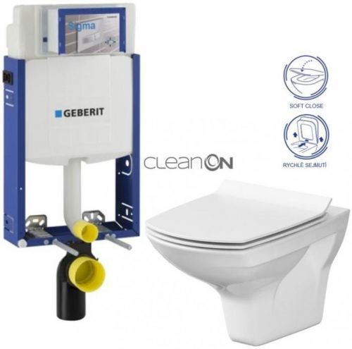 AKCE/SET/GEBERIT Kombifix KOMBIFIX ECO pro závěsné WC, nádržka UP 320 bez Ovládací desky + WC CERSANIT CARINA CLEANON + SEDÁTKO 110.302.00.5 CA3