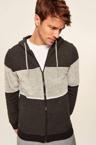 Trendyol Grey Mens Sweatshirt-Hooded Zippered Panel