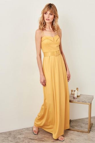 Trendyol Yellow Arched Neckline Detailed Dress