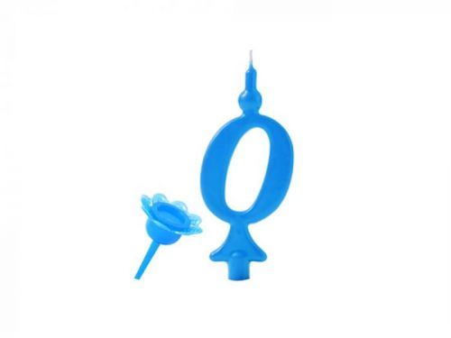 Modecor Narozeninová svíčka se zapichovacím stojánkem - Číslice modrá 0
