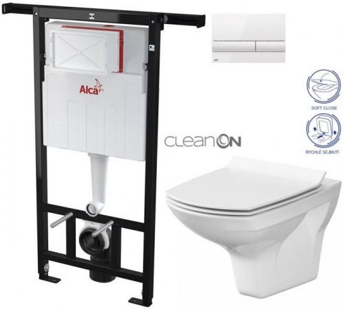 AKCE/SET/ALCAPLAST Jádromodul předstěnový instalační systém + tlačítko M1710 + WC CERSANIT CLEANON CARINA + SEDÁTKO AM102/1120 M1710 CA3