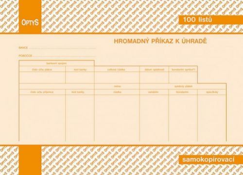 Optys Hromadný příkaz k úhradě A5 propisující Optys 1110