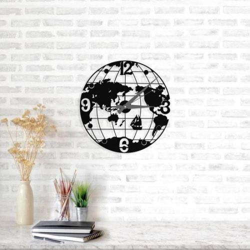 Černé nástěnné hodiny Globe Clock, ⌀ 50 cm