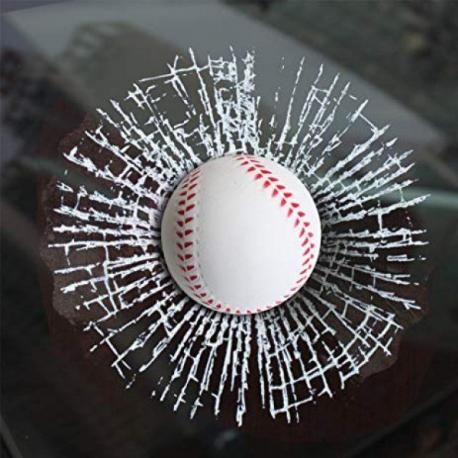 3D Samolepka - rozbité sklo - Baseballový míček  DZ59005