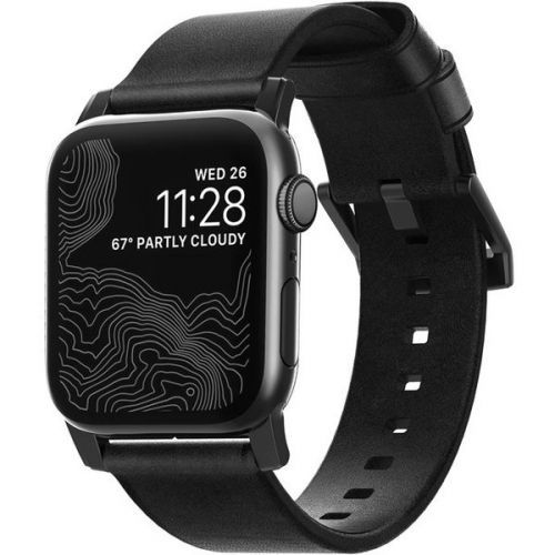 Nomad Modern kožený řemínek Apple Watch 44/42 mm černý/černé přezky