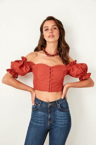 Trendyol Khoja Button Detailed Crop Blouse