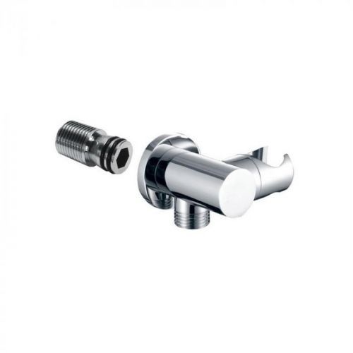 MEREO Stěnový vývod s držákem na sprchu, kulatý, pochromovaná mosaz CB700C