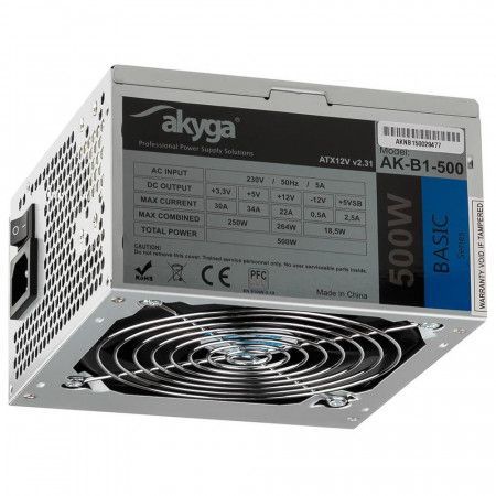 Akyga Basic ATX Power Supply 500W AK-B1-500E Fan12cm P4 3xSATA, AK-B1-500E