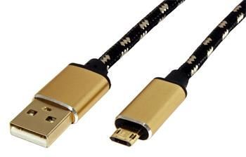 Roline GOLD USB 2.0 kabel, USB A(M) - oboustranný microUSB B(M), 0,8m