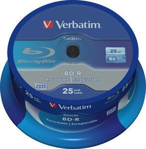 Verbatim Blu-ray BD-R DataLife [ Spindle 25 | 25GB | 6x | WHITE BLUE SURFACE ], 43837