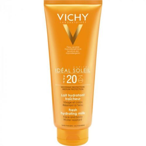 Vichy Idéal Soleil ochranné hydratační mléko na obličej a tělo SPF 20 (Water-Resistant, Paraben Free, Hypoallergenic) 300 ml