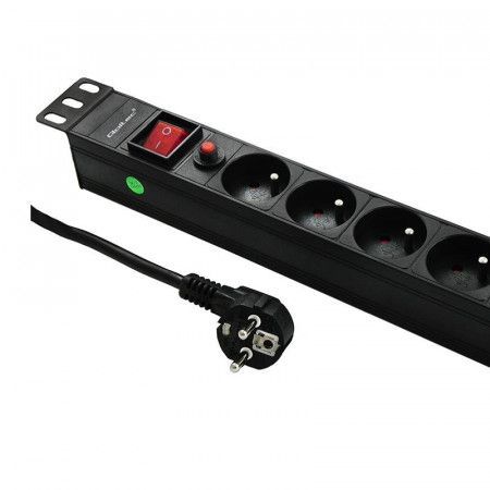 Surge protector QOLTEC for RACK 19'' | 16A | 1U | PDU | 6xSCHUKO | 2m